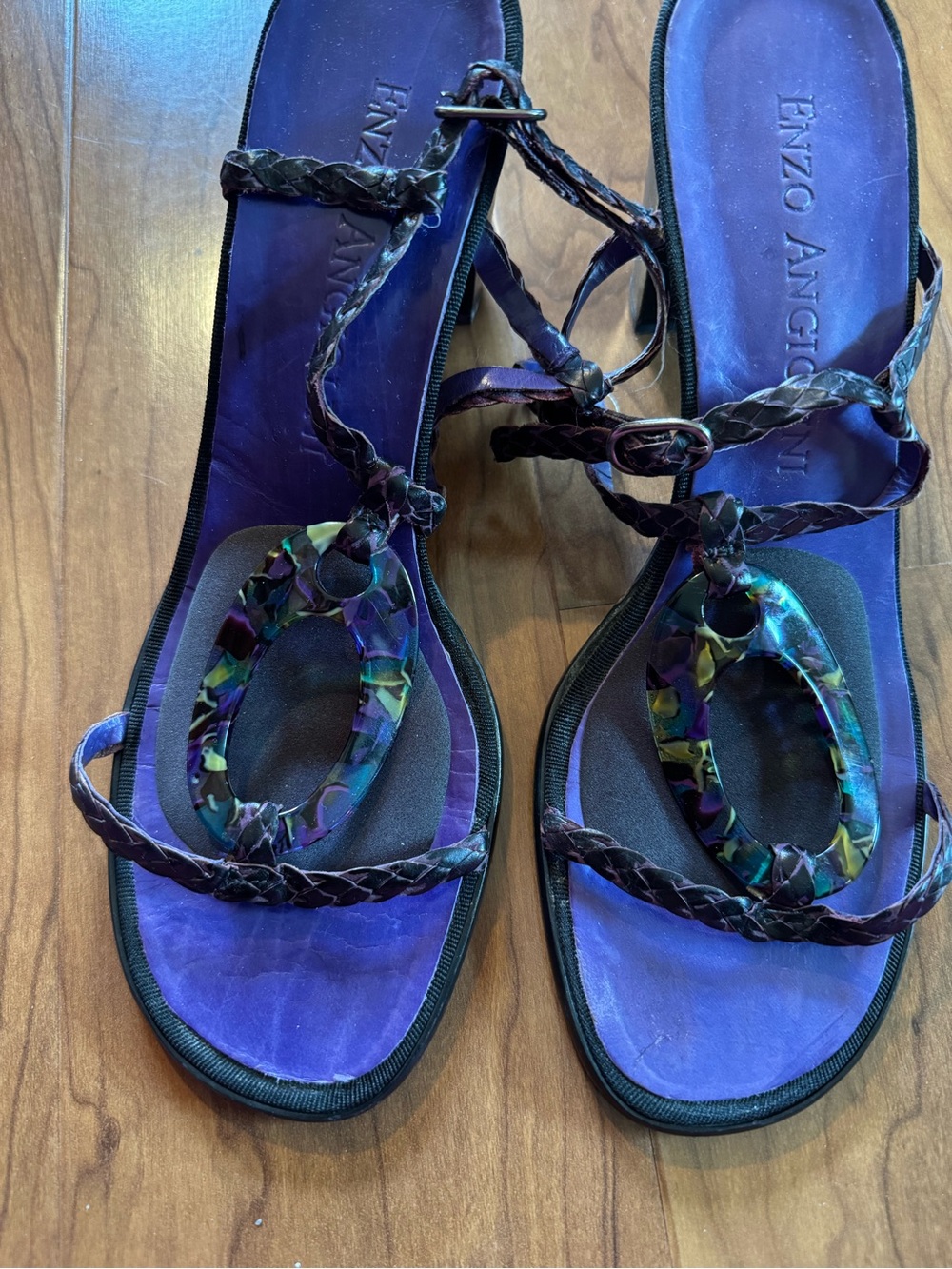 Enzo Angiolini Oval Strappy Chunky Heel Black Purple Sandals Shoes womens 8.5 - Picture 3 of 14